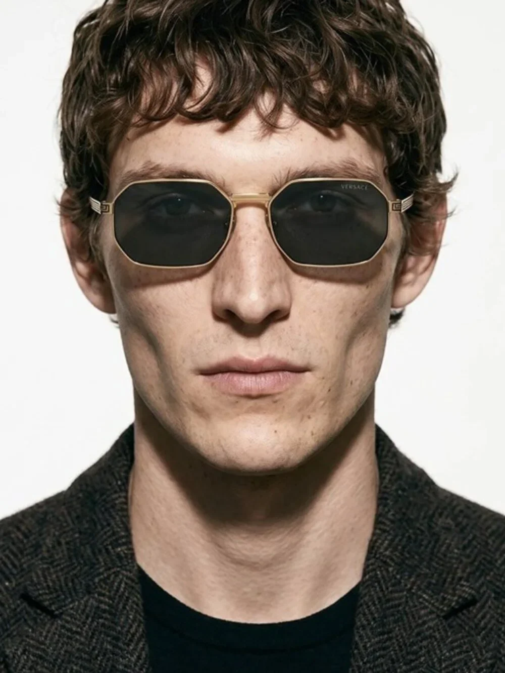 Versace VE2297 100287 Sunglasses Gold Rectangle Frame, Dark Grey Lenses
